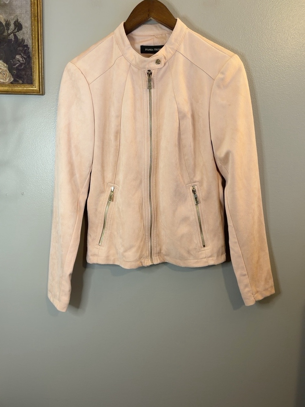 Ivanka Trump Blush Pink Faux Suede Moto Jacket Zip Front Size M - Picture 5 of 8